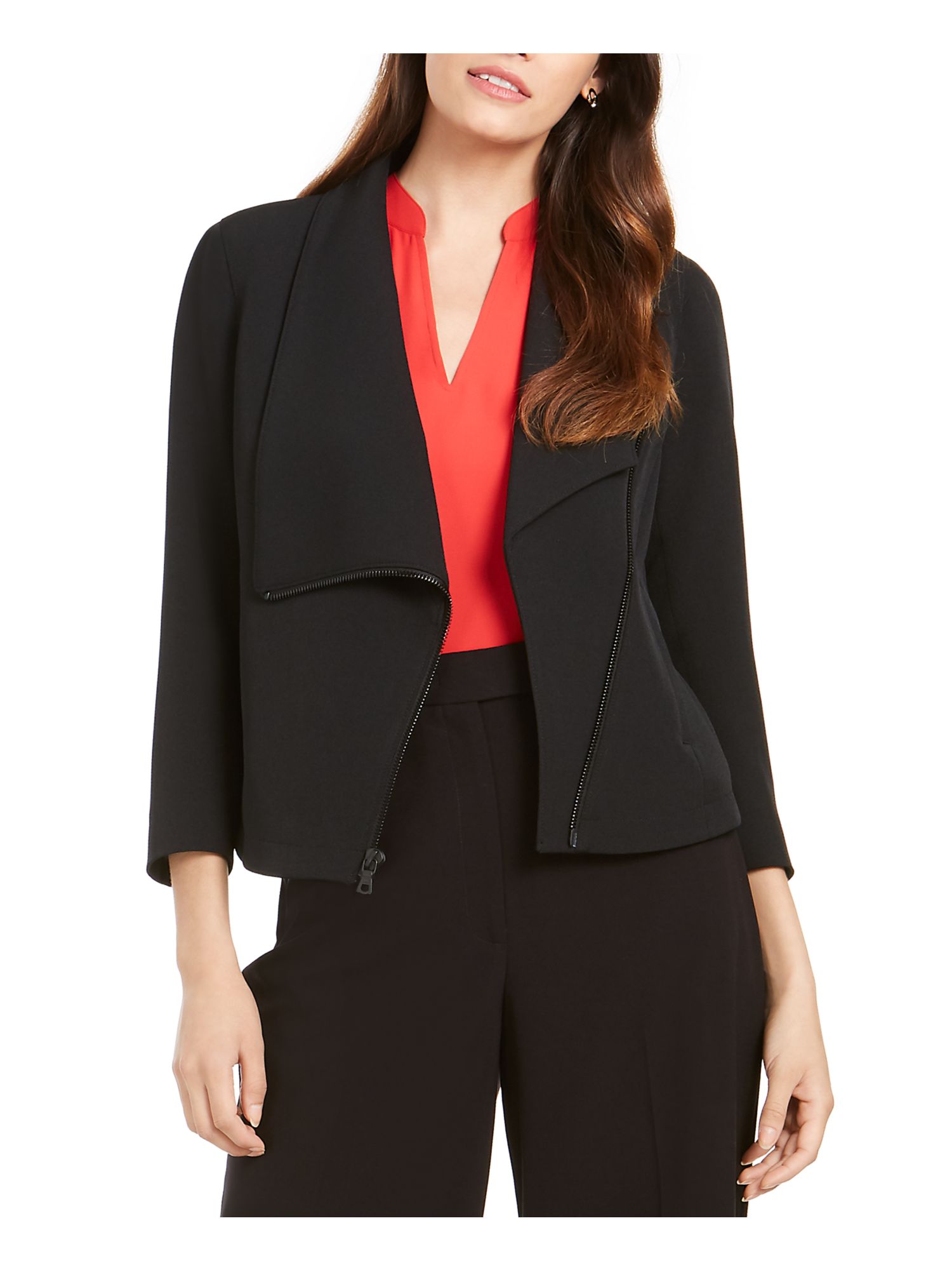 Anne Klein Women's Asymmetrical Zippered Jacket (2, Anne Black)